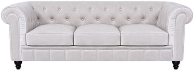 Chesterfield Bank - 3 Zits - Velvet wit - Fluweel - Sofa