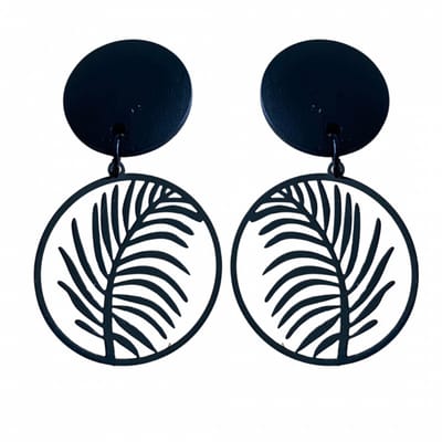 Clip oorbellen- zwart- hout- filigraan- palmblad- geen gaatje- Charme Bijoux