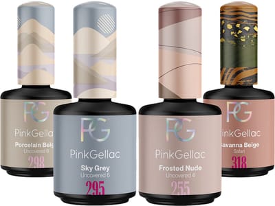 Pink Gellac Gellak Set - Manicure Set met 4 x 15ml Kleuren - 298 Porcelain Beige - 295 Sky Grey - 255 Frosted Nude - 318 Savanna Beige - Gel Nagellakset voor Thuis