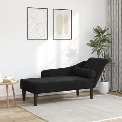 vidaXL - Chaise - longue - met - kussens - fluweel - zwart