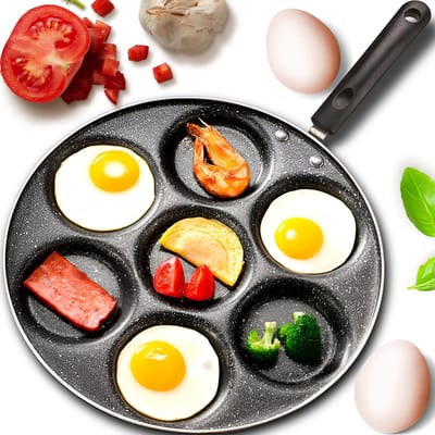 Dailygoods- Pannenkoekenpan 30 x 3,5 cm - Antiaanbaklaag - Spiegeleipan voor 7 eieren - Multifunctionele Bakpan - Voor Inductie - Gemakkelijke Reiniging - Eierpan