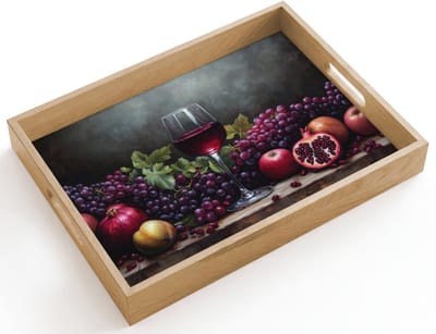 Dienblad hout 40x30 cm - Schootdienblad - Wijn - Fruit - Stilleven - Borrelplank rechthoek - Plateau dienbladen