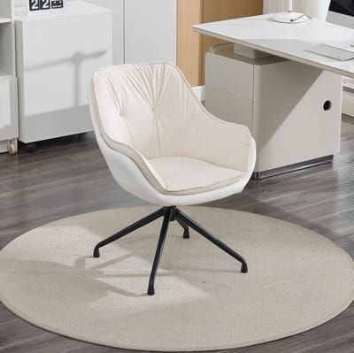 Bureaustoel - Draaibare Fauteuil Met Vaste Armleuningen - 360 Graden Met Automatische Terugkeer - Voor Woonkamer En Slaapkamer - Kunstleer Beige