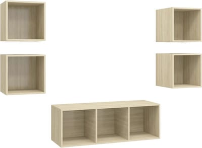 vidaXL - 5-delige - Tv-meubelset - bewerkt - hout - sonoma - eikenkleurig