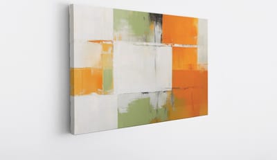 Saammp Canvas Schilderij - Oranje - Groen - Modern - Abstract - 30x20 - Foto op canvas - Wanddecoratie - Muurdecoratie Woonkamer - Slaapkamer decoratie - Canvas Print