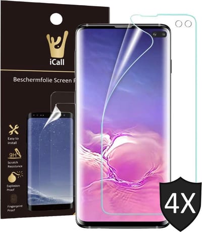 4x Screenprotector geschikt voor Samsung Galaxy S10 Plus | Glas PET Folie Screen Protector Transparant iCall | Full-Screen