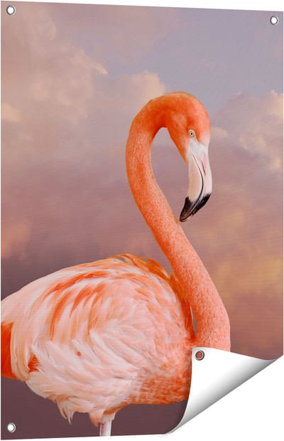 Gards Tuinposter Roze Flamingo in de Wolken - 60x80 cm - Tuindoek - Tuindecoratie - Wanddecoratie buiten - Tuinschilderij