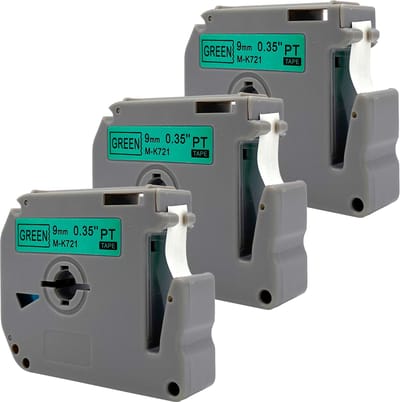DULA Brother Compatible label tape- M-K721 - 3 cassettes - Brother P-Touch - Zwart op groen - 9mm x 8m