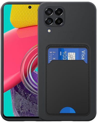 Geschikt voor Samsung Galaxy M53 Telefoonhoesje met TPU Pasjeshouder - Flexible Back Cover Case Siliconen TPU with Cardslot - Zwart - Smartphonica geschikt voor Samsung Galaxy M53 5G
