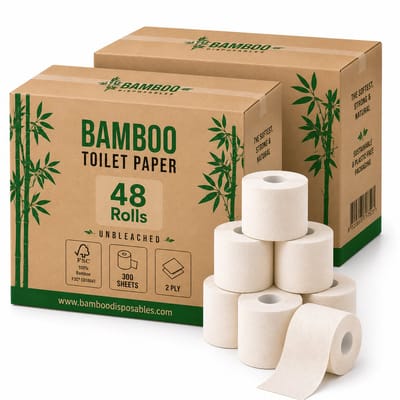 WC Papier Ongebleekt 2-laags - 96 SuperRollen - Bamboe Toiletpapier - 300 Vellen per Rol - Bamboe FSC®100% - VOORDEELVERPAKKING