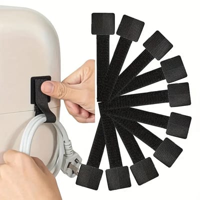 DW4Trading Zelfklevende Grip Kabelbinder met Klittenband Zwart Set van 10 Stuks