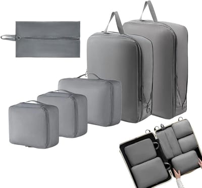 Compressie Verpakking Kubussen - Reis Opbergzakken - Bagage Organiseren - Waterdicht Polyester - 28x22x5 cm - Grijs