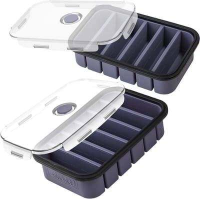 Siliconen Vriezer Tray met Deksel - 1/2 Cup 2-Pack voor Soepopslag en Grote IJsblokjes Mallen