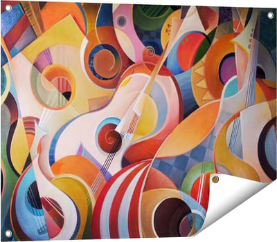 Gards Tuinposter Kleurrijke Gitaar Achtergrond - Abstract - 80x60 cm - Tuindoek - Tuindecoratie - Wanddecoratie buiten - Tuinschilderij