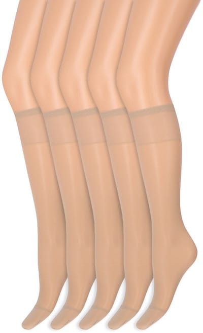 Kniekousen met soepele boord | Perfecte pasvorm | 20 denier | Merk: Marianne | Maat: One Size | Kleur: Sekt | 5 Paar