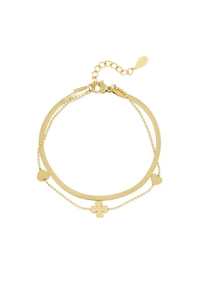 Armband met klavertje en hartje - Goudkleurig - Unisex - Minimalistisch - Stainless Steel - Sieraden - Cadeau