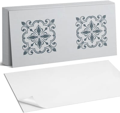 Coloray Plaktegels - Plantenpatroon met ornamenten Zelfklevende Wandtegels - 40 cm x 20 cm - Grijs Plaktegels - 10 stuks - Rechthoek PVC Tegels - Plaktegels Badkamer - Vloertegels Zelfklevend - Vinyl Tegels - Portugese Tegels