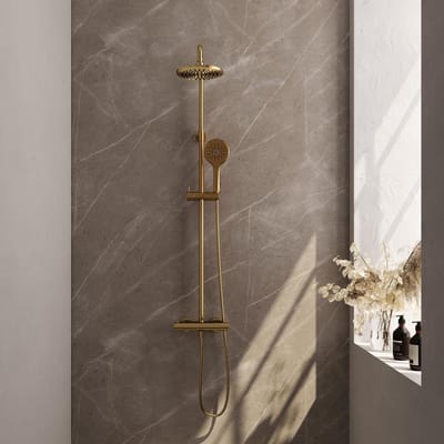 Brauer Gold Edition Opbouw Thermostatische Regendoucheset - Hoofddouche 20 cm - Handdouche 3 Standen - Doucheslang - Goud Geborsteld Pvd