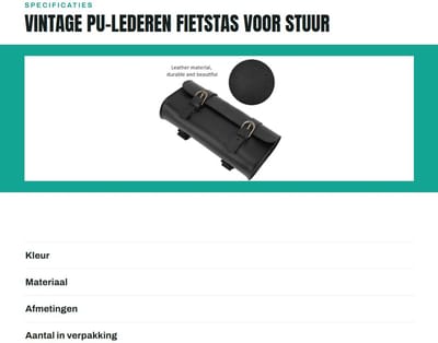 Dailygoods- Fietstas Vintage PU Lederen - Zadeltas - Fietsstuurhouder - Antislip - Waterdicht - Zwart Gelakt - Multifunctioneel
