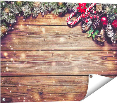 Gards Tuinposter Kerst Sfeer Achtergrond met Dennenbomen - 80x60 cm - Tuindoek - Tuindecoratie - Wanddecoratie buiten - Tuinschilderij