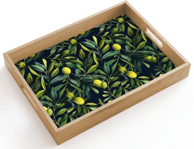 Dienblad hout 40x30 cm - Schootdienblad - Citroenen - Bladeren - Natuurlijk - Borrelplank rechthoek - Plateau dienbladen