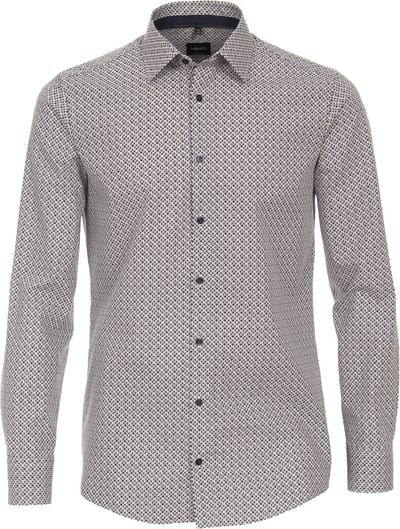 VENTI modern fit overhemd - popeline - bruin dessin - Strijkvriendelijk - Boordmaat: 37