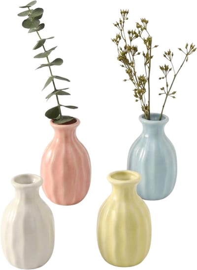 Stervia Mini Keramische Vazen - Set Van 4 - Pastelkleuren - Zomervazen - Decoratievazen - 4.5 x 7.7 cm