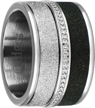 Quiges Dames Stapelring Set RVS Verzilverd en Zwart - Maat 18 - Hoogte 10mm - SRS00318