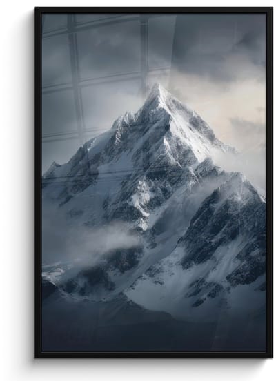 Poster in lijst - Fotolijst 80x120 cm - Posters - Sneeuw - Berg - Wolken - Posterlijst zwart - Decoratie - Wanddecoratie woonkamer - Muurdecoratie slaapkamer