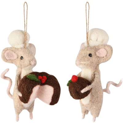 Dekoratief | Hanger muis m/gebakje, roze/bruin, stof, 9x10x16cm, set van 2 stuks | A255341