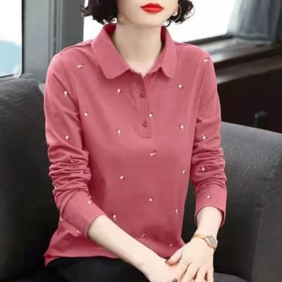 POLO Shirt T-shirt met lange mouwen voor Dames Losse Grote Maat Moederpak Lente Nieuw T-shirt Slanke Top Basis Shirt 5XL brown