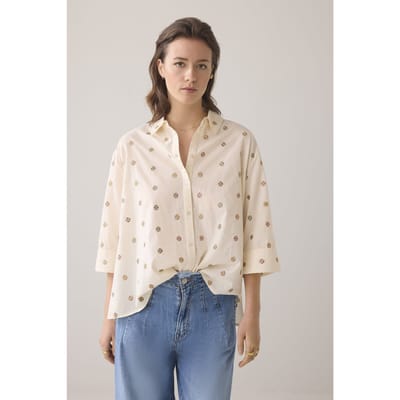 Summum Woman 3/4 Sleeve Blouse Scattered Emboideryy Ivory Size: 36 | Blouses Outlet | Dames | Grijs