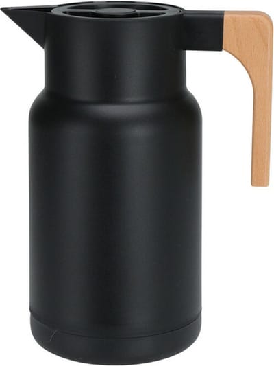 Excellent Houseware Koffiekan thermoskan - 1L - dubbelwandig - kunststof - mat zwart - D12,5 x H25 cm