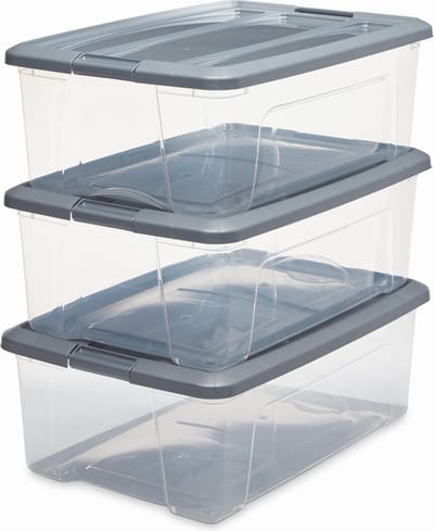 IRIS New Topbox Opbergbox - 30L - Kunststof - Transparant/Zilvergrijs - Set van 3