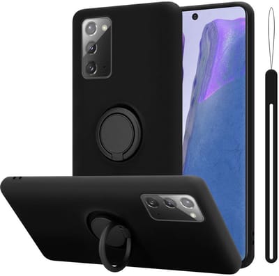 Cadorabo Hoesje geschikt voor Samsung Galaxy NOTE 20 in LIQUID ZWART - Beschermhoes van flexibel TPU silicone Case Cover met ring