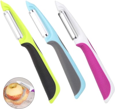 EXCITAT Fruitschiller - Groenteschiller - Universele dunschiller - met roestvrijstalen mes - Siliconen handvat - voor groenten, aardappelen en wortelen, Groenteschiller - 3 stuks