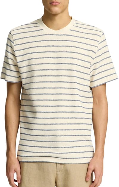 SELECTED MEN Slhdjango Stripe Ss O-neck Tee Polo's & T-shirts Heren - Polo shirt - Blauw - Maat L