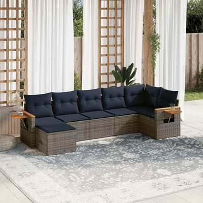 vidaXL - 7-delige - Loungeset - met - kussens - poly - rattan - grijs