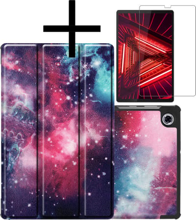 Hoes - Geschikt voor Lenovo Tab M10 FHD Plus (2e / 2nd Generatie) - Met Screenprotector - Trifold Bookcase - Hard Cover - Hardcover Book Case - Tablet Hoesje - Galaxy