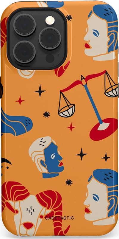Casetastic hoesje geschikt voor Apple iPhone 15 Pro Max - MagSafe - Dubbellaagse bescherming - Zodiac in lijn - Fashion Case - Okergeel Terracotta Zand Rood