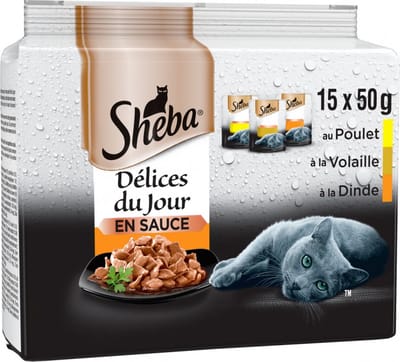 2x Sheba Delices du jour gevogelte in saus- 15x 50g ( 5x kip -5x gevogelte - 5x kalkoen)