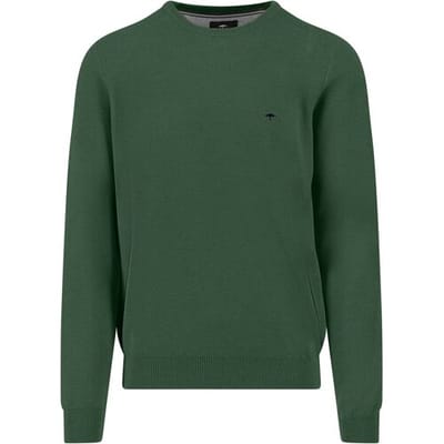 Fynch-Hatton Trui Fine Texture O-Neck Cotton Dark Leaf / male