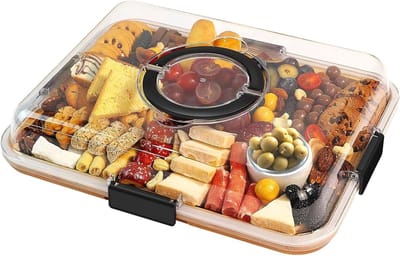 Draagbare Bamboe Snackbox met Duidelijk Deksel en Handvat, Ideaal voor Charcuterie, Kaas en Borrelhapjes