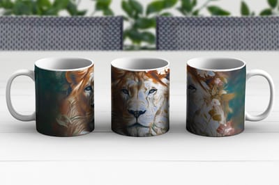 Mok - Koffiemok - Leeuw - Leeuwenkop - Wilde dieren - Bloemen - Mokken - 350 ML - Beker - Koffiemokken - Theemok
