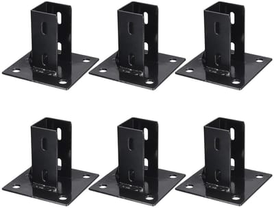 6 Stuks Post Foot Channel met 4 Gaten voor 2 Inch Carbon Stalen Goot voor Hekpalen, Zijuitlijning, 13x13cm, Vierkante Basis, Zwart