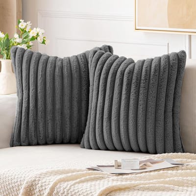 REDOM Sierkussenhoezen Set van 2 - 45x45 cm - Verborgen Rits & Decoratieve Kwastjes - Voor Bank, Bed en Stoel - Pluche - Donkergrijs