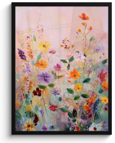 Poster in lijst - Fotolijst 60x80 cm - Posters - Schilderij - Bloemen - Abstract - Kleurrijk - Posterlijst zwart - Decoratie - Wanddecoratie woonkamer - Muurdecoratie slaapkamer