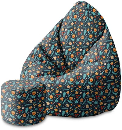 DreamRoots Velvet Zitzak voor Volwassenen – Luxe Beanbag met Voetsteun en Afneembare Hoes – Inclusief Vulling – 80x80x120 cm - Scattered Flowers