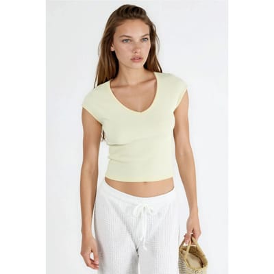 V-hals Geribde Blouse