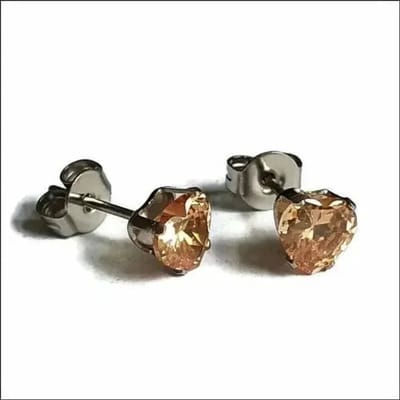 Aramat Jewels | Oorbellen | Stalen Hartjes Oorstekers Zirkonia – Diverse Kleuren & Maten 316L RVS | Zilverkleur / 4 mm / Champagne | | | Staal | Kinderen, Volwassenen | Verkleurd niet